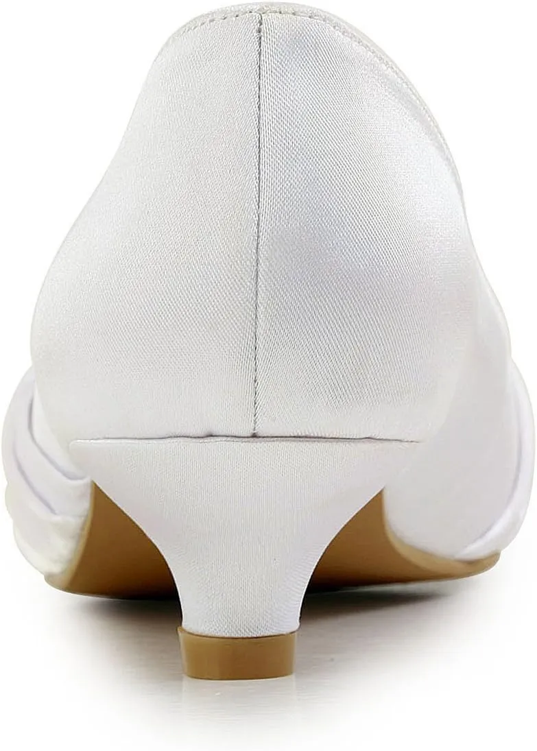 ELEGANTPARK Closed Toe Shoes for Women Low Heel Comfortable Wedding Shoes for Bride Satin Rhinestones Bridal Evening Prom Dress Pumps