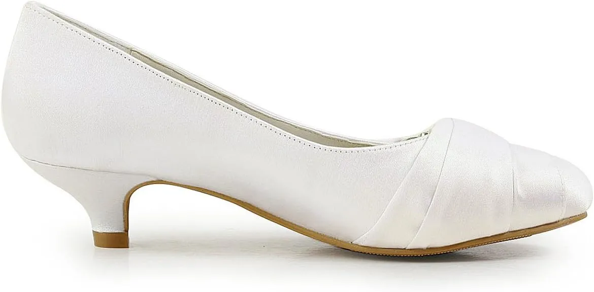 ELEGANTPARK Closed Toe Shoes for Women Low Heel Comfortable Wedding Shoes for Bride Satin Rhinestones Bridal Evening Prom Dress Pumps