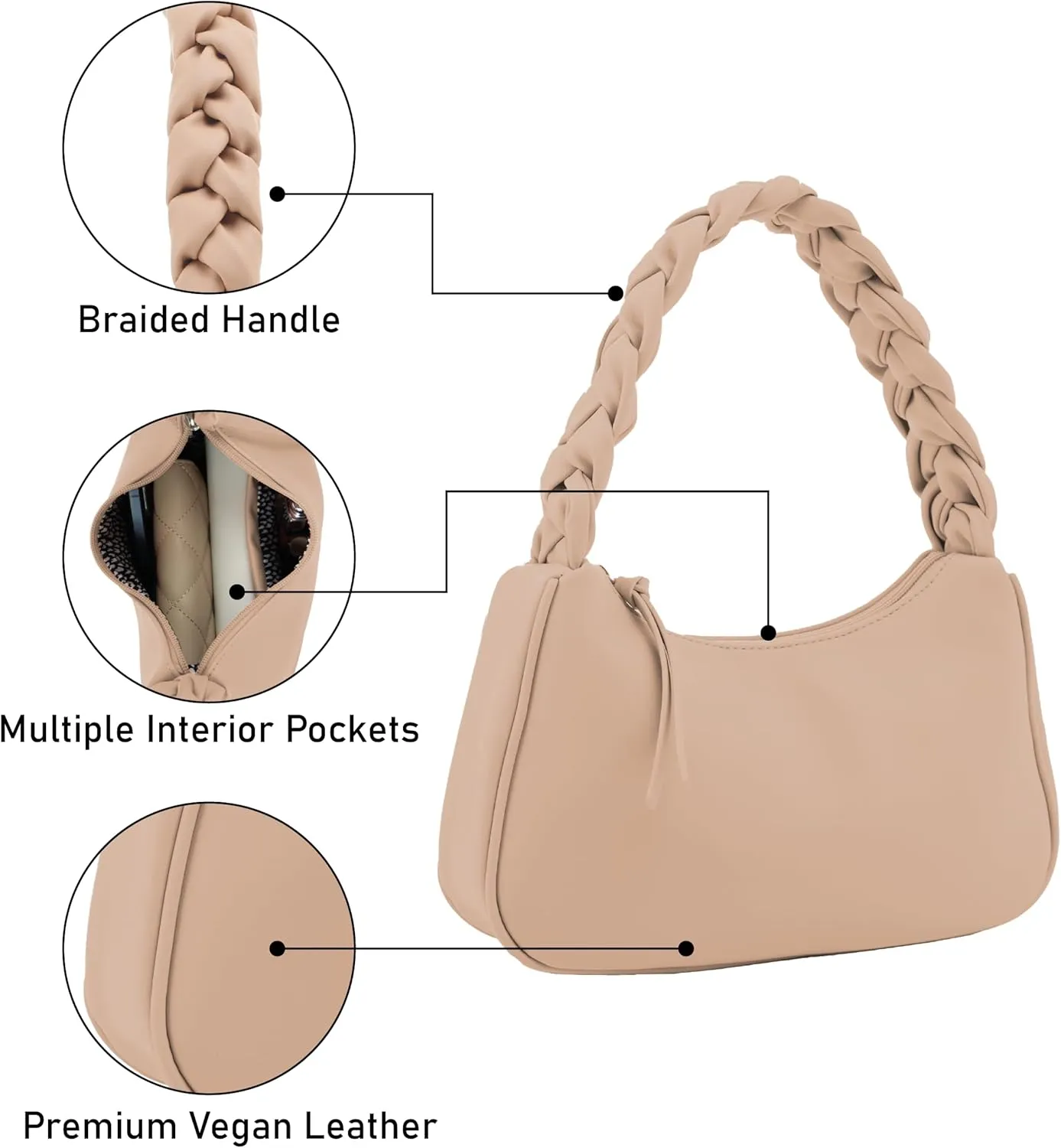 Emperia Braided Top Handle Shoulder Bag For Women, Trendy Designer Small Hobo Tote Handbag