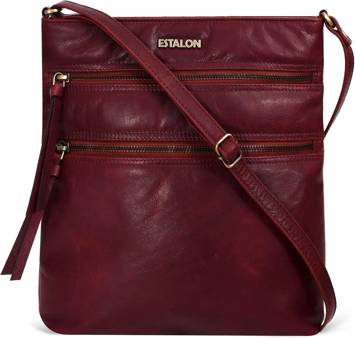 ESTALON Women's Real Leather Crossbody Purse With Adjustable Sling Strap - Medium Size Crossover Shoulder Hand Bag