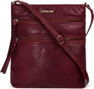 ESTALON Women's Real Leather Crossbody Purse With Adjustable Sling Strap - Medium Size Crossover Shoulder Hand Bag