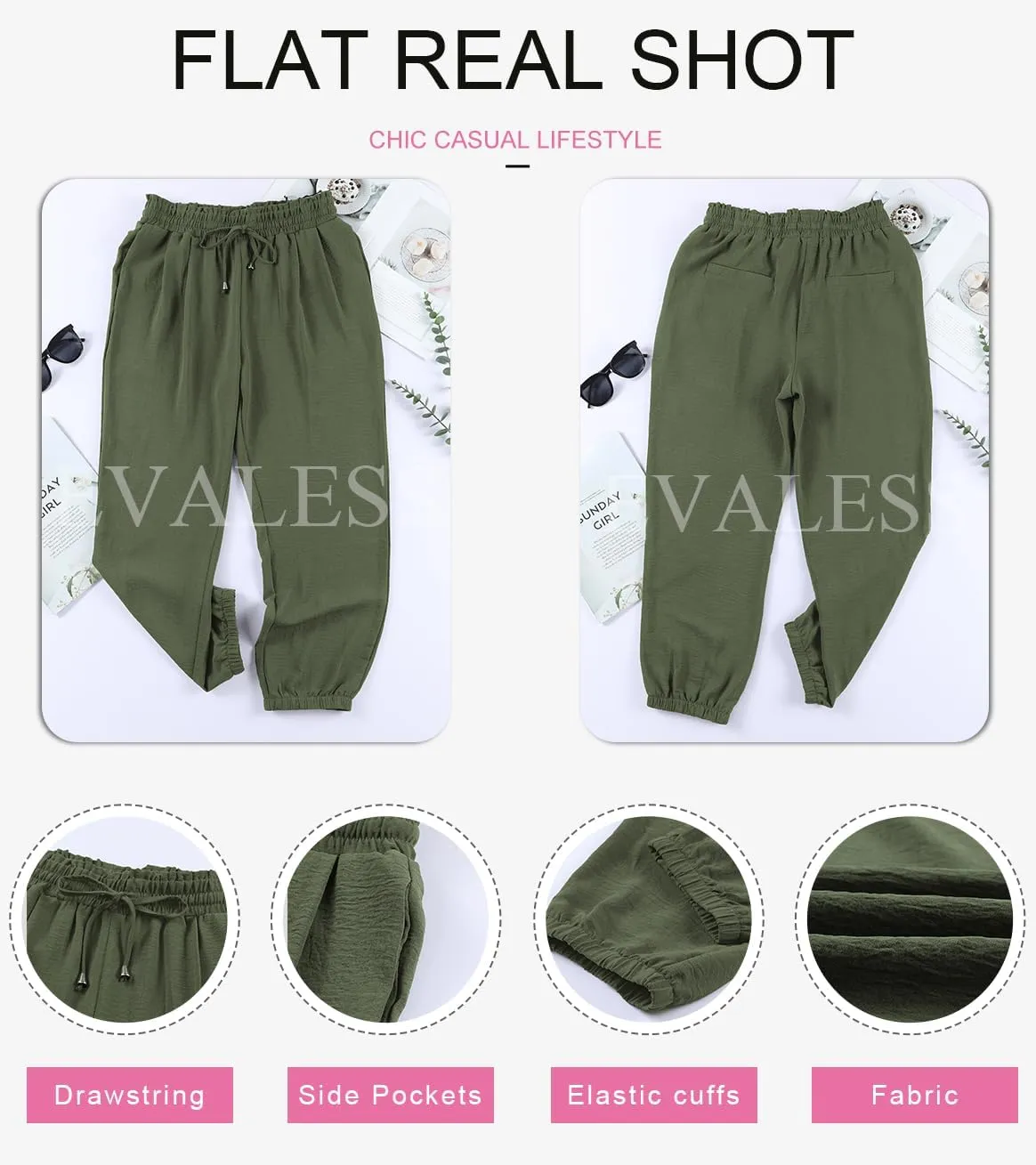 EVALESS Womens 2025 Summer Casual Pants Drawstring Elastic High Waisted Work Trousers Joggers Trendy Harem Pants with Pockets
