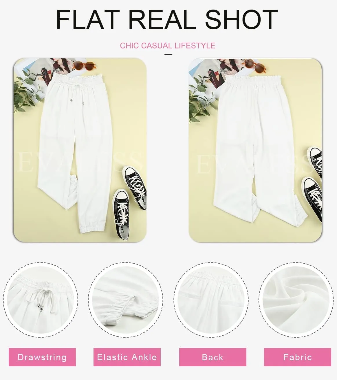 EVALESS Womens 2025 Summer Casual Pants Drawstring Elastic High Waisted Work Trousers Joggers Trendy Harem Pants with Pockets