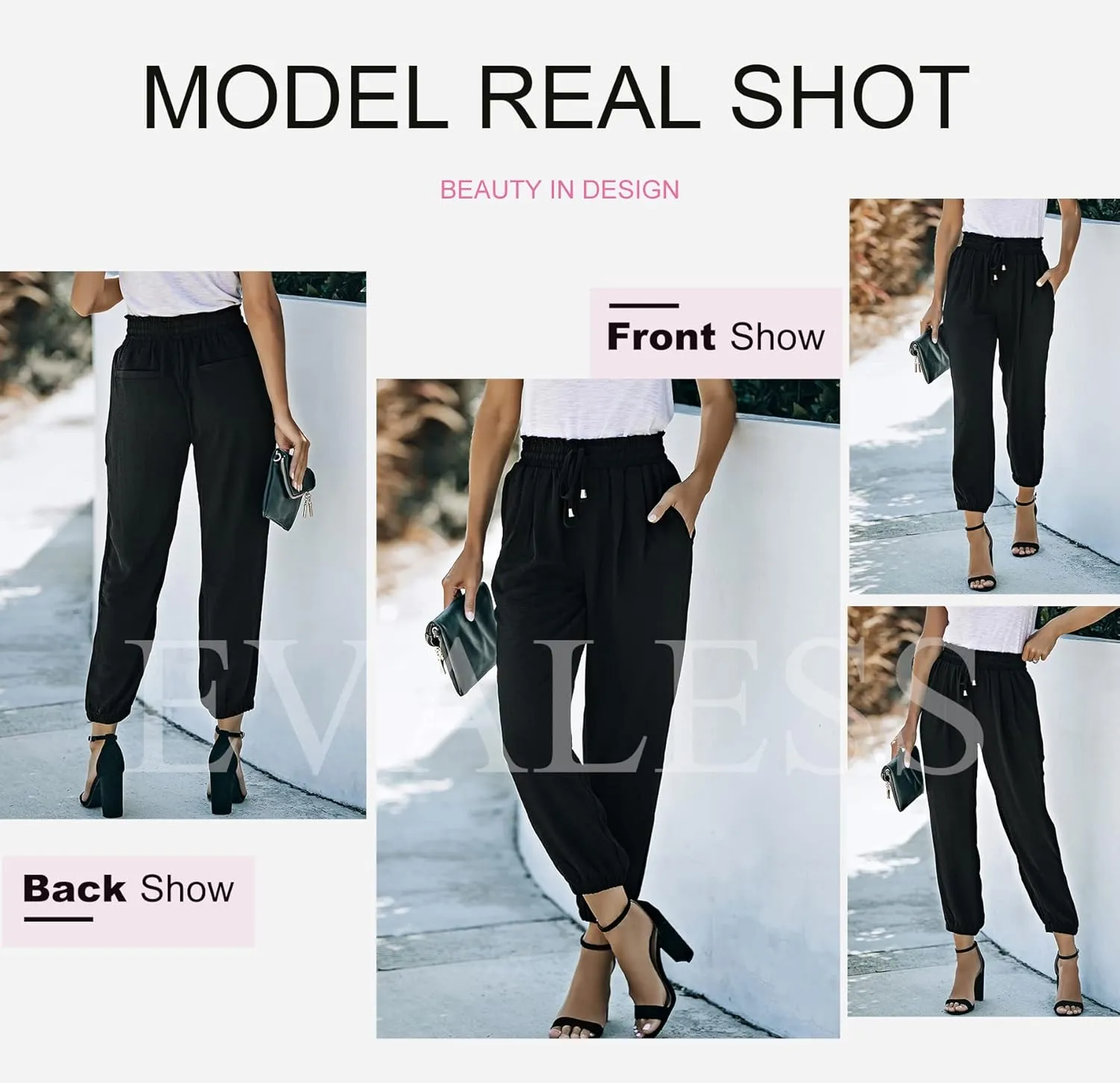 EVALESS Womens 2025 Summer Casual Pants Drawstring Elastic High Waisted Work Trousers Joggers Trendy Harem Pants with Pockets