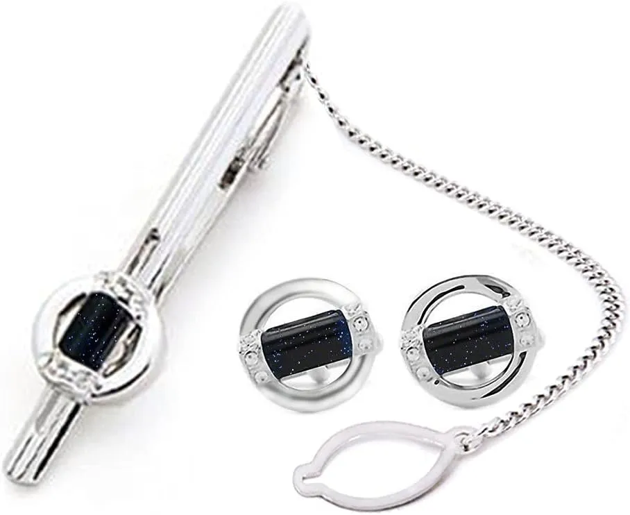 fashion starry tie clip and cufflinks set, new galaxy series forever tie bar clip present set for men with gift box and greeting card