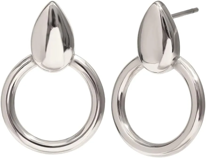 Fashion Waterdrop Circle Dangle Stud Earrings for Women Minimalist Geometric Round Teardrop Stainless Steel Drop Studs Earrings