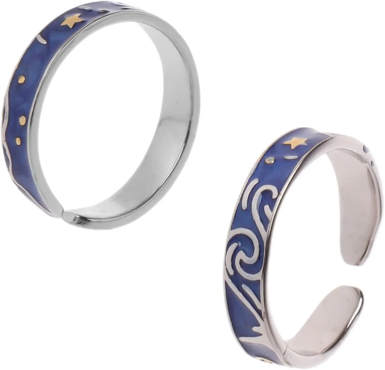 Fashionable Gogh Starry for Sky Rings S925 Silver Plated Adjustable Open Lover Rings Knuckle Ring Jewelry G