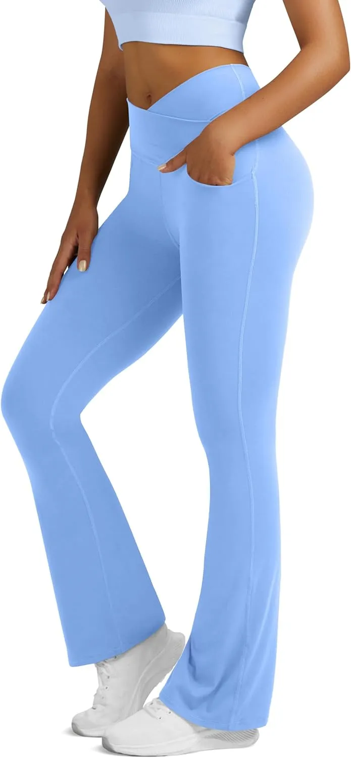 Flare Leggings for Women Yoga Pants with Pockets High Waisted Crossover Flare Leggings Bootcut Casual Yoga Pants