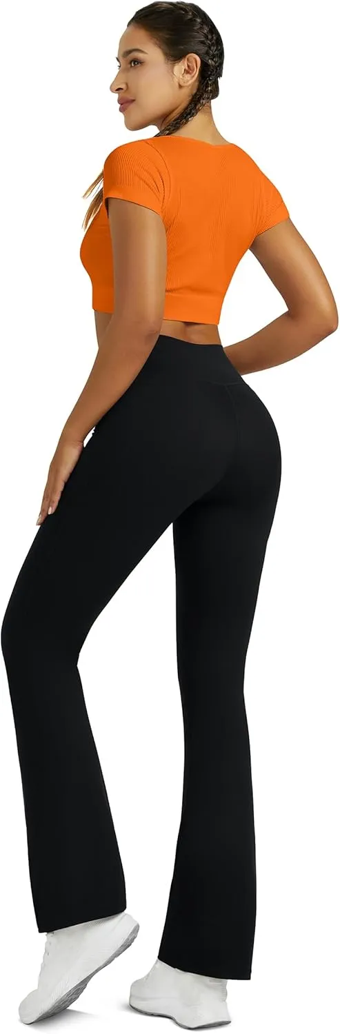 Flare Leggings for Women Yoga Pants with Pockets High Waisted Crossover Flare Leggings Bootcut Casual Yoga Pants