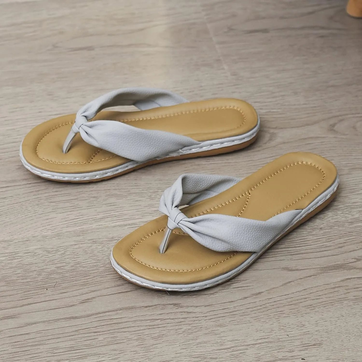 Flip Flops Sandals for Women Women's Summer Non Slip Solid Color Slip On Flat Beach Open Toe Breathable Sandals Flip