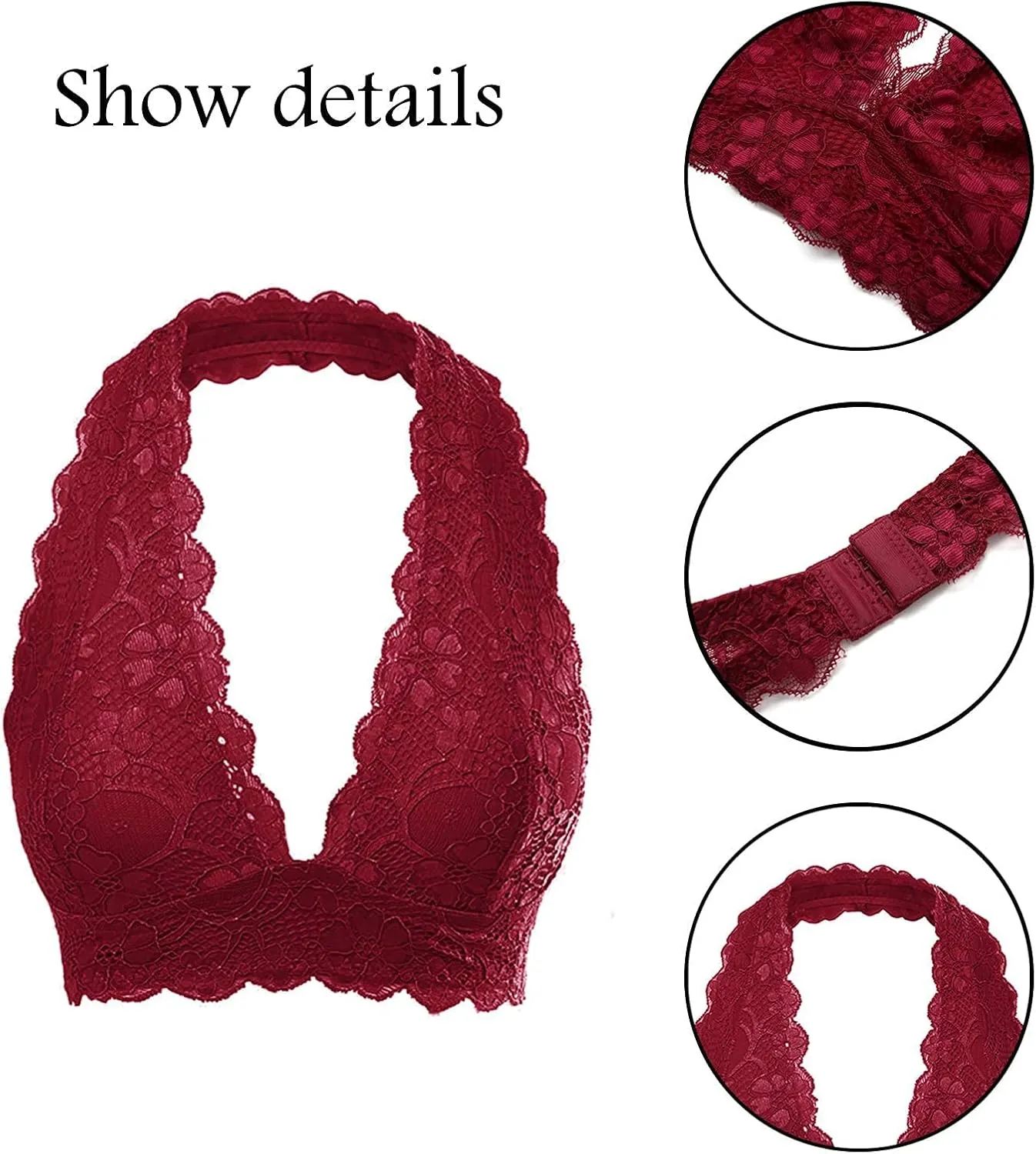 Floral Lace Halter Bras for Women Wirefree Unpadded Halter Bralette Breathable Sexy Deep V Lace Bralette