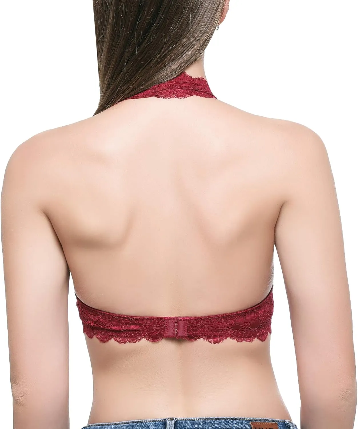 Floral Lace Halter Bras for Women Wirefree Unpadded Halter Bralette Breathable Sexy Deep V Lace Bralette