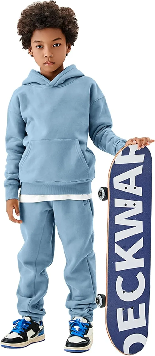 Flygo Girls Boys Fleece 2 Piece Outfits Pants Set Hoodies Sweatshirt and Jogger Sweatpants