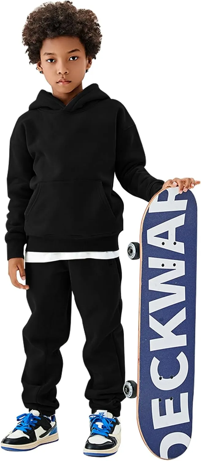 Flygo Girls Boys Fleece 2 Piece Outfits Pants Set Hoodies Sweatshirt and Jogger Sweatpants