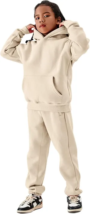 Flygo Girls Boys Fleece 2 Piece Outfits Pants Set Hoodies Sweatshirt and Jogger Sweatpants