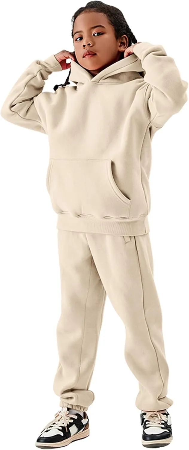 Flygo Girls Boys Fleece 2 Piece Outfits Pants Set Hoodies Sweatshirt and Jogger Sweatpants
