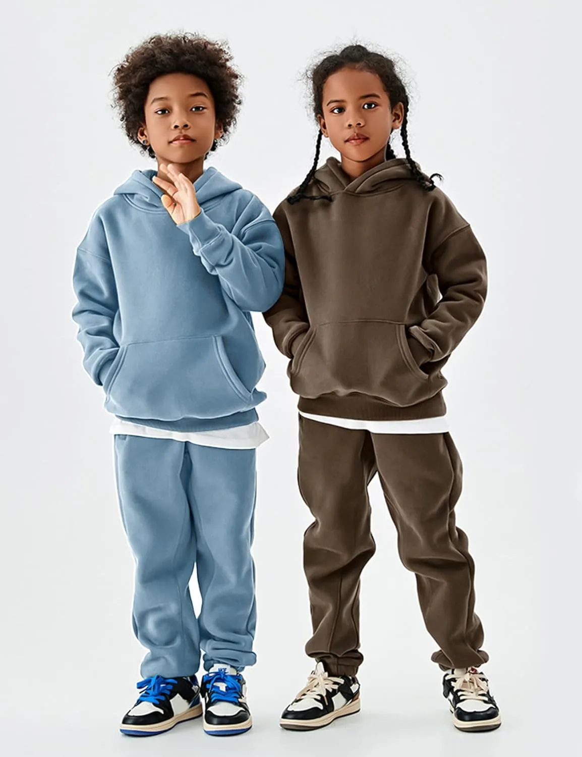 Flygo Girls Boys Fleece 2 Piece Outfits Pants Set Hoodies Sweatshirt and Jogger Sweatpants