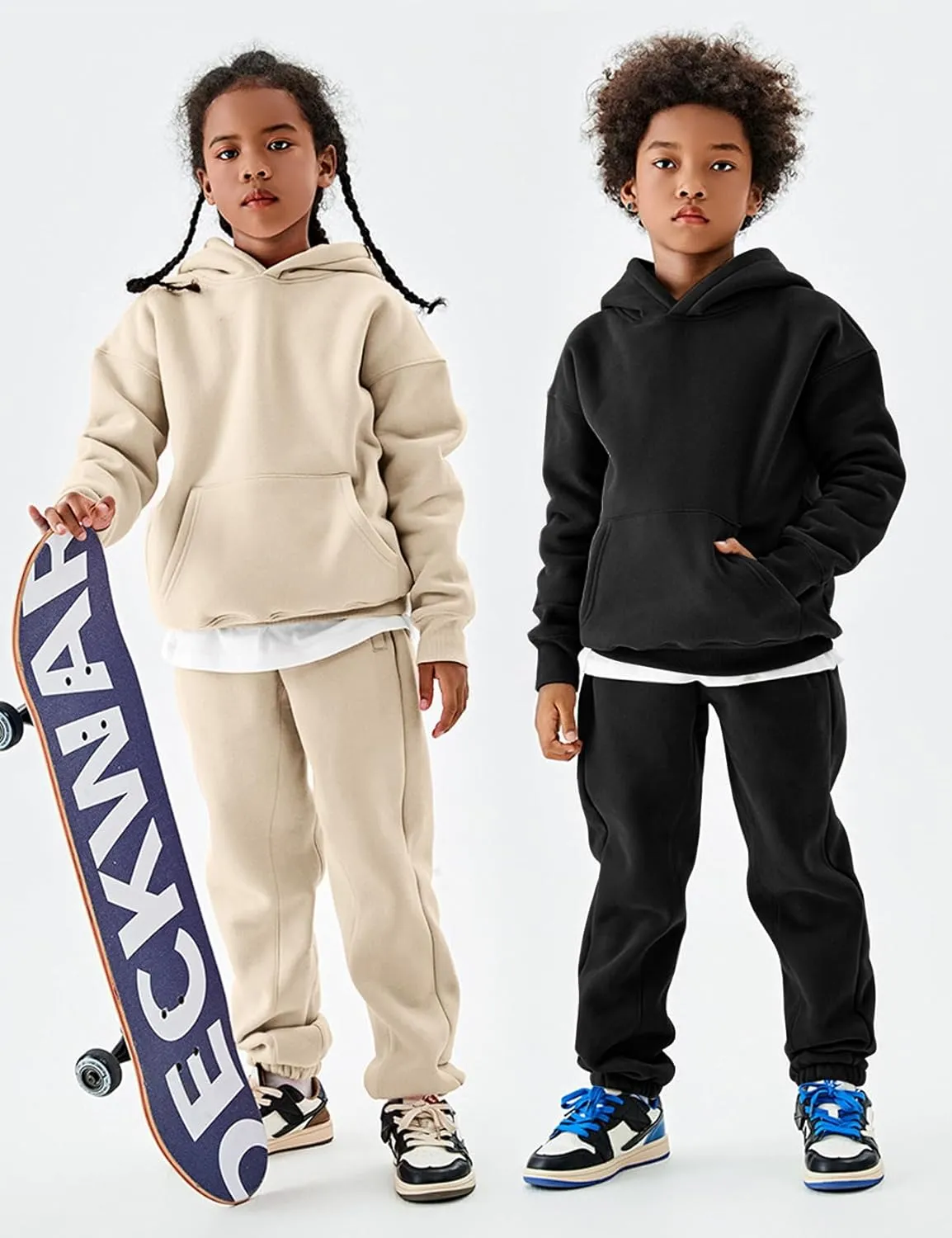 Flygo Girls Boys Fleece 2 Piece Outfits Pants Set Hoodies Sweatshirt and Jogger Sweatpants