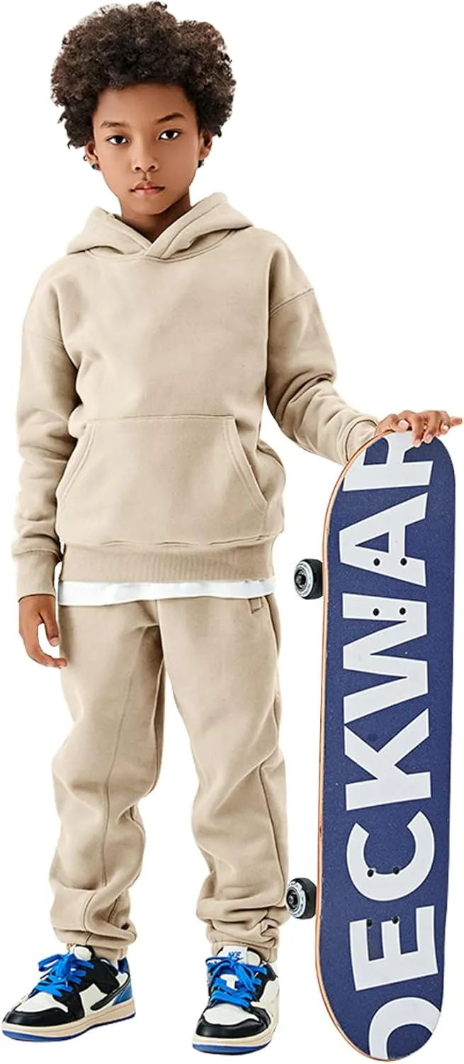 Flygo Girls Boys Fleece 2 Piece Outfits Pants Set Hoodies Sweatshirt and Jogger Sweatpants