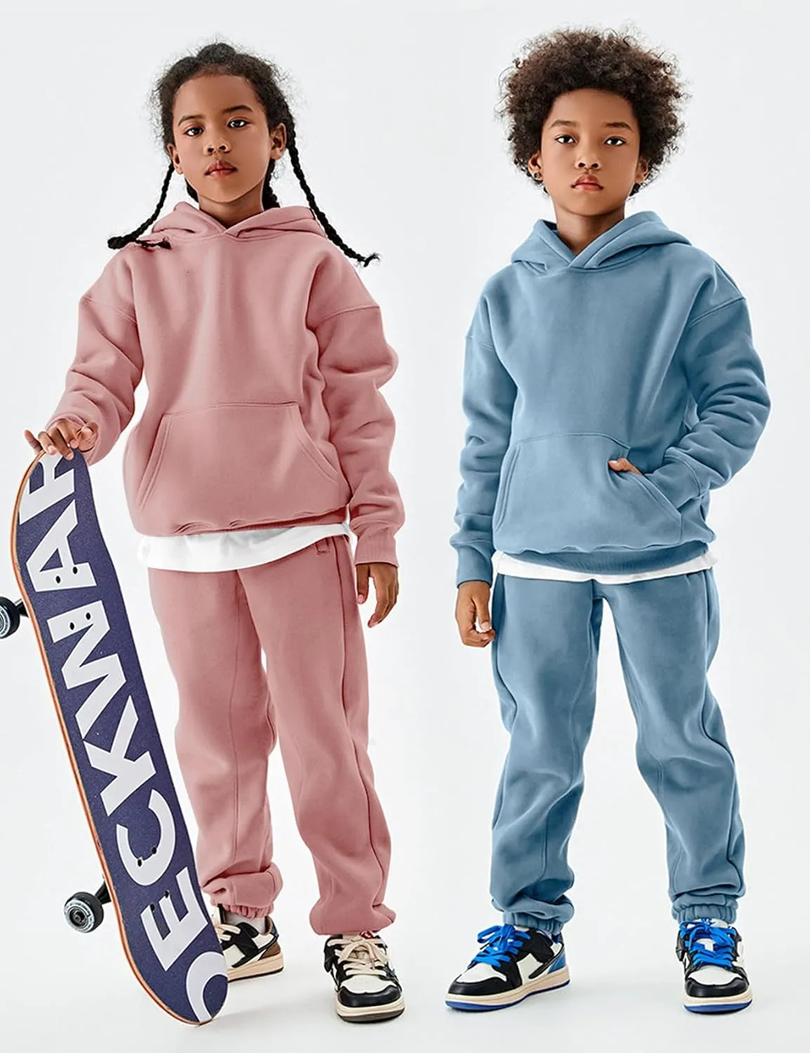 Flygo Girls Boys Fleece 2 Piece Outfits Pants Set Hoodies Sweatshirt and Jogger Sweatpants