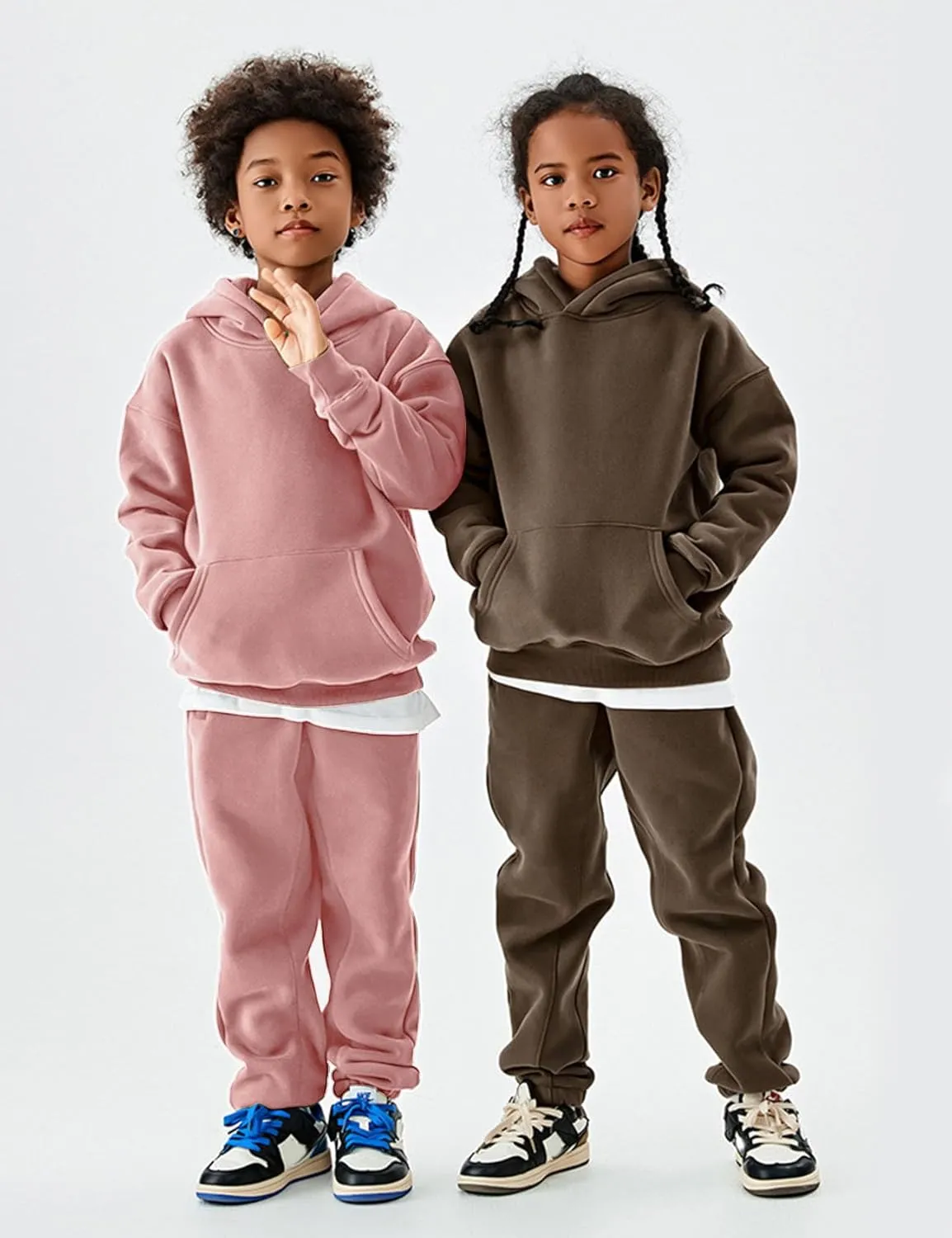Flygo Girls Boys Fleece 2 Piece Outfits Pants Set Hoodies Sweatshirt and Jogger Sweatpants