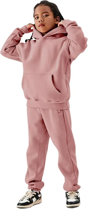 Flygo Girls Boys Fleece 2 Piece Outfits Pants Set Hoodies Sweatshirt and Jogger Sweatpants