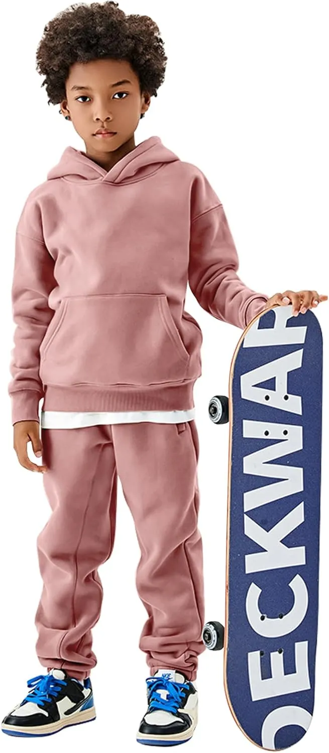 Flygo Girls Boys Fleece 2 Piece Outfits Pants Set Hoodies Sweatshirt and Jogger Sweatpants