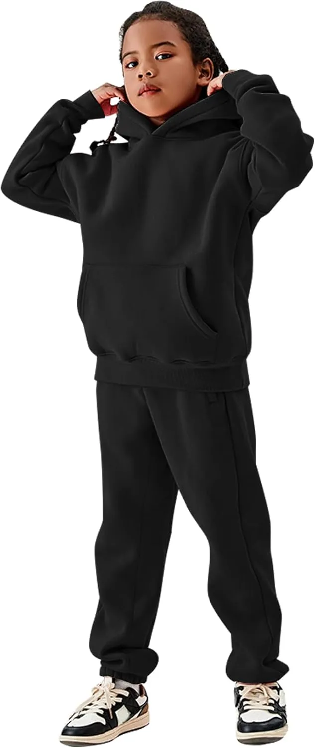Flygo Girls Boys Fleece 2 Piece Outfits Pants Set Hoodies Sweatshirt and Jogger Sweatpants