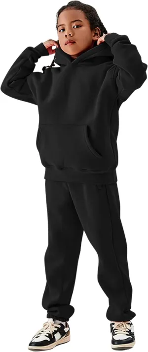 Flygo Girls Boys Fleece 2 Piece Outfits Pants Set Hoodies Sweatshirt and Jogger Sweatpants
