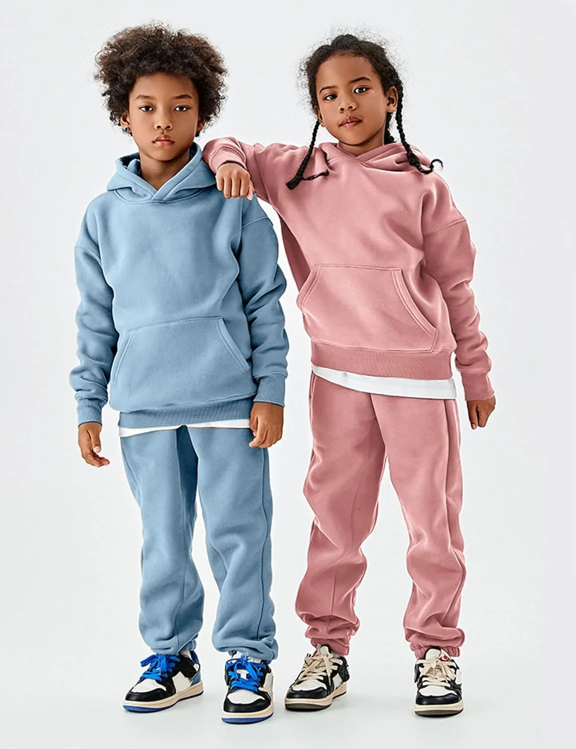 Flygo Girls Boys Fleece 2 Piece Outfits Pants Set Hoodies Sweatshirt and Jogger Sweatpants