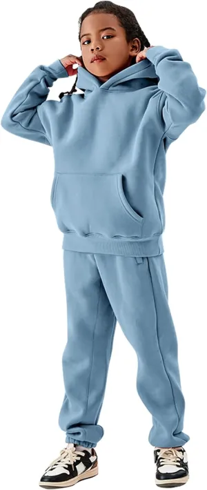 Flygo Girls Boys Fleece 2 Piece Outfits Pants Set Hoodies Sweatshirt and Jogger Sweatpants