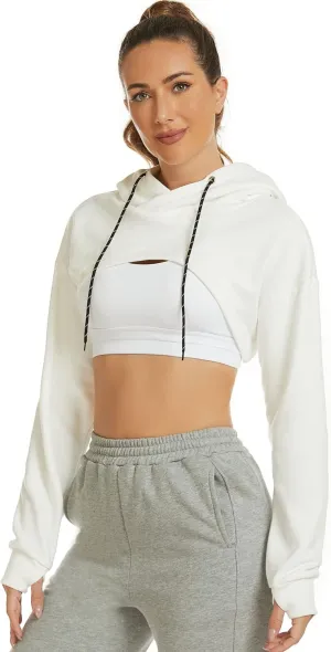 Flygo Women's Cut Out Super Cropped Hoodie Long Sleeve Hooded Sweatshirt Pullover Active Top
