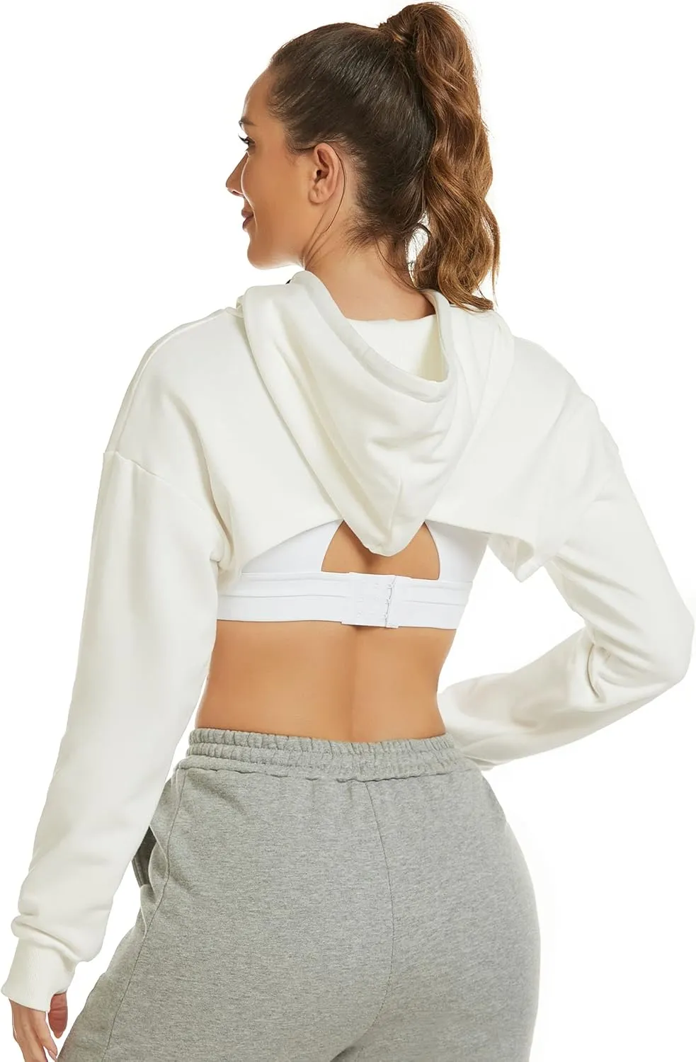 Flygo Women's Cut Out Super Cropped Hoodie Long Sleeve Hooded Sweatshirt Pullover Active Top