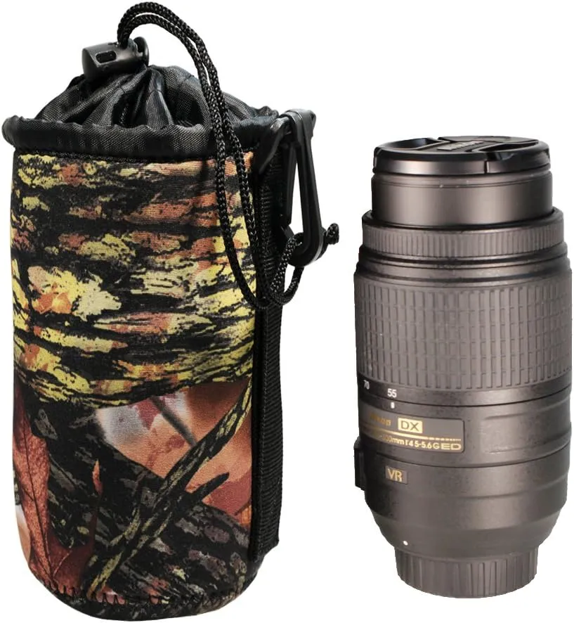 Foto&Tech Extra Padding Easy Drawstring Closure Camouflage Neoprene Camera Lens Pouch Lens Bag Cover Compatible with Canon Nikon Sony Panasonic Fujifilm Olympus Pentax Sigma (Large)