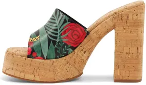 FOWT Cork High Chunky Heel Backless Mules for Women, Platform Open Toe Sandals for Dress, Slip on Block Heels Shoes for Summer Vacation Shopping Casual Jeans Size 4-16 US