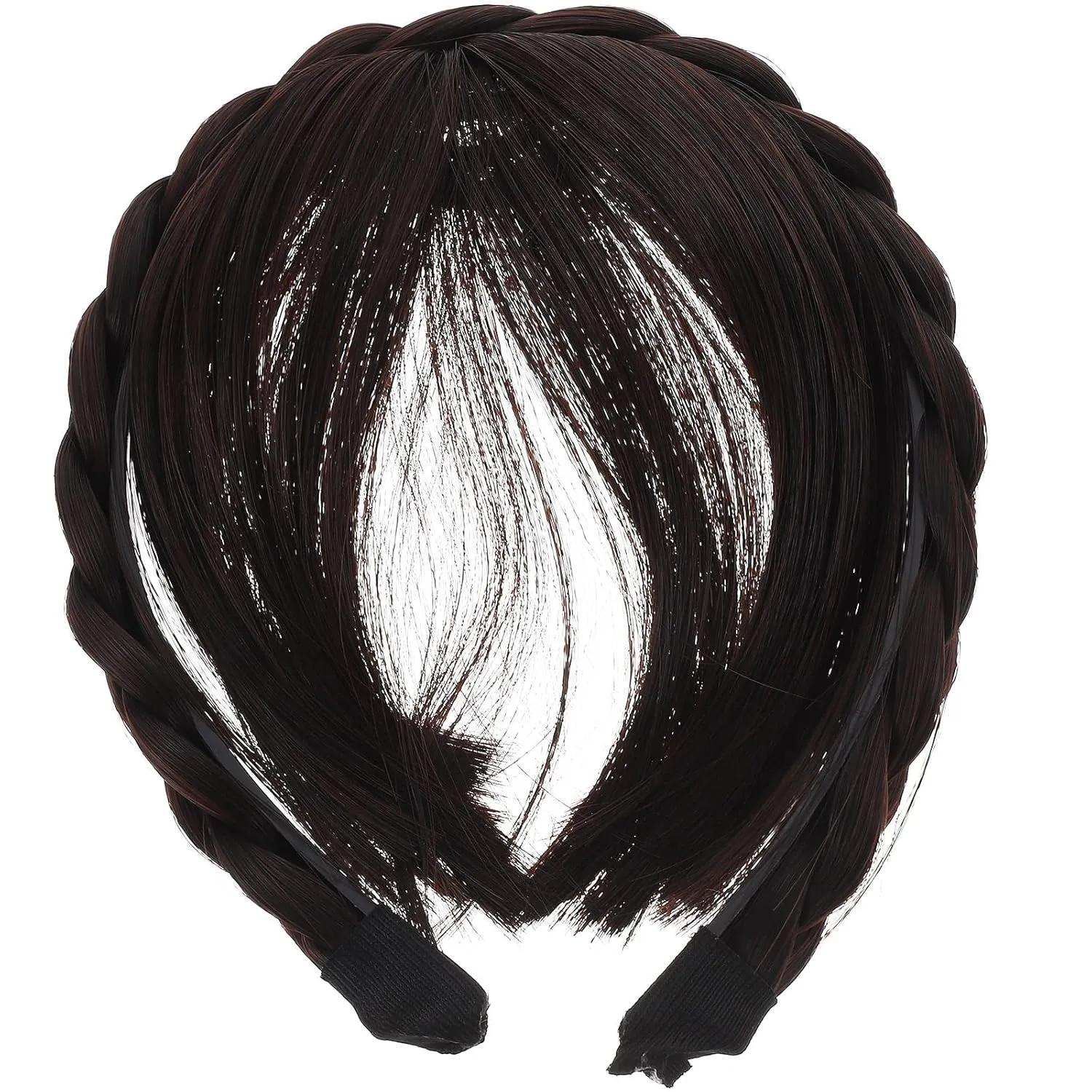 FRCOLOR hair extension headband brown bangs headband braid headband Front Hair Bangs headband with bangs attached bang headband fake hair accessories for women braids Miss tassel extend