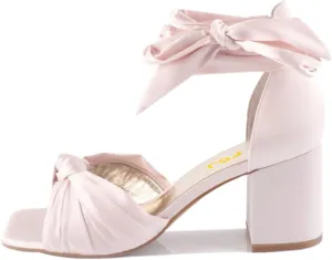 FSJ Women Lace Up Chunky Heel Strappy Sandals Square Open Toe Knot Comfortable Tie Up Block Heel Satin Bride Wedding Dress Shoes Size 4-16 US