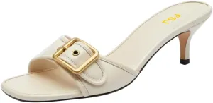 FSJ Women Low Kitten Heel Mules Comfortable Square Open Toe Slip On Sandals Studs Buckled Strap Slides Summer Fashion Slippers Size 4-16 US