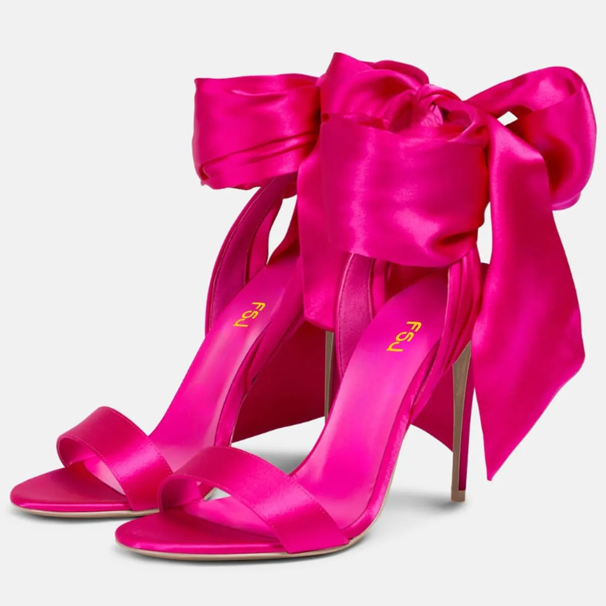 FSJ Women Open Toe Stiletto High Heel Sandals Lace-up Cute Satin Bowknot Heeled Sandals Sexy Strappy Summer Wedding Party Dress Shoes Size 4-16 US