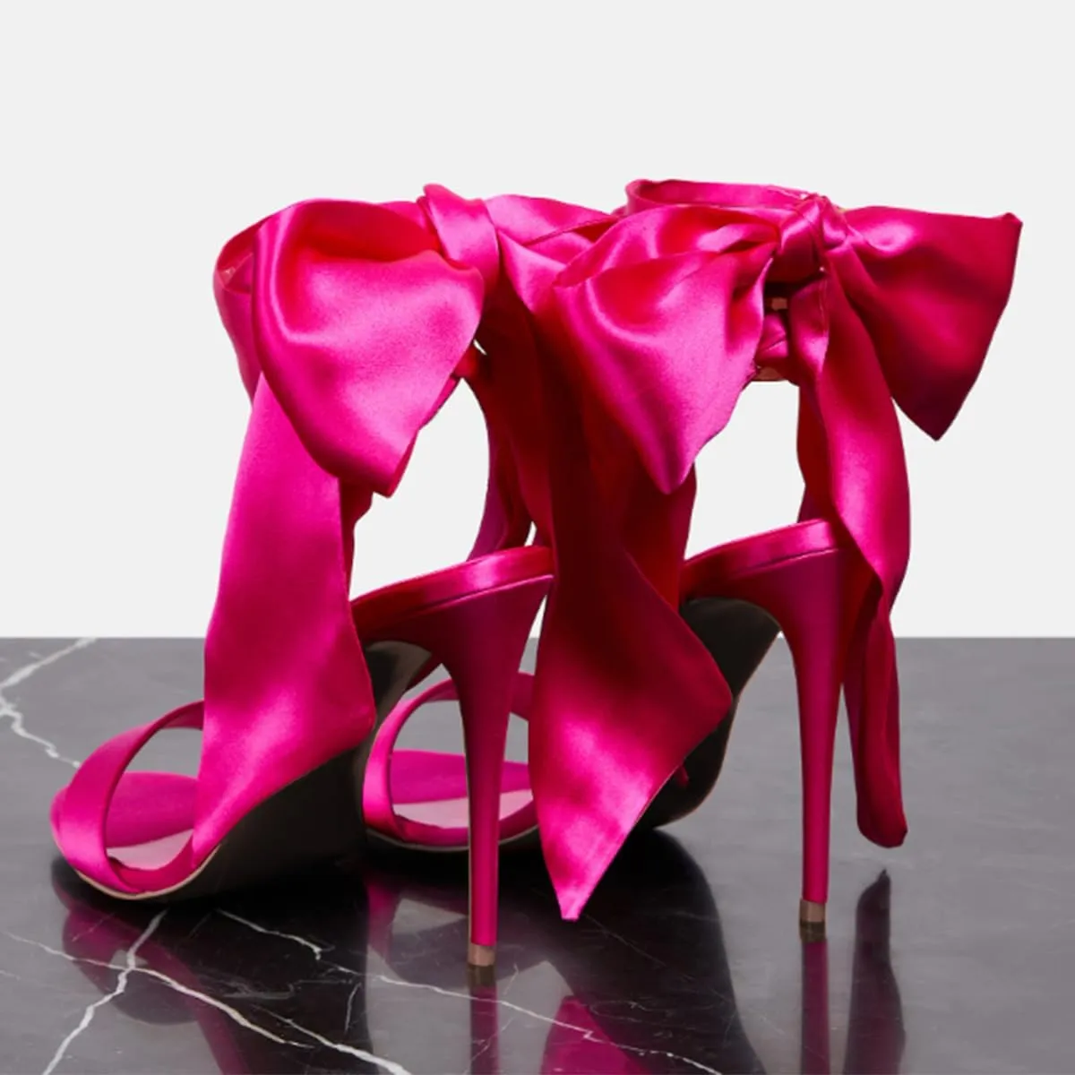 FSJ Women Open Toe Stiletto High Heel Sandals Lace-up Cute Satin Bowknot Heeled Sandals Sexy Strappy Summer Wedding Party Dress Shoes Size 4-16 US
