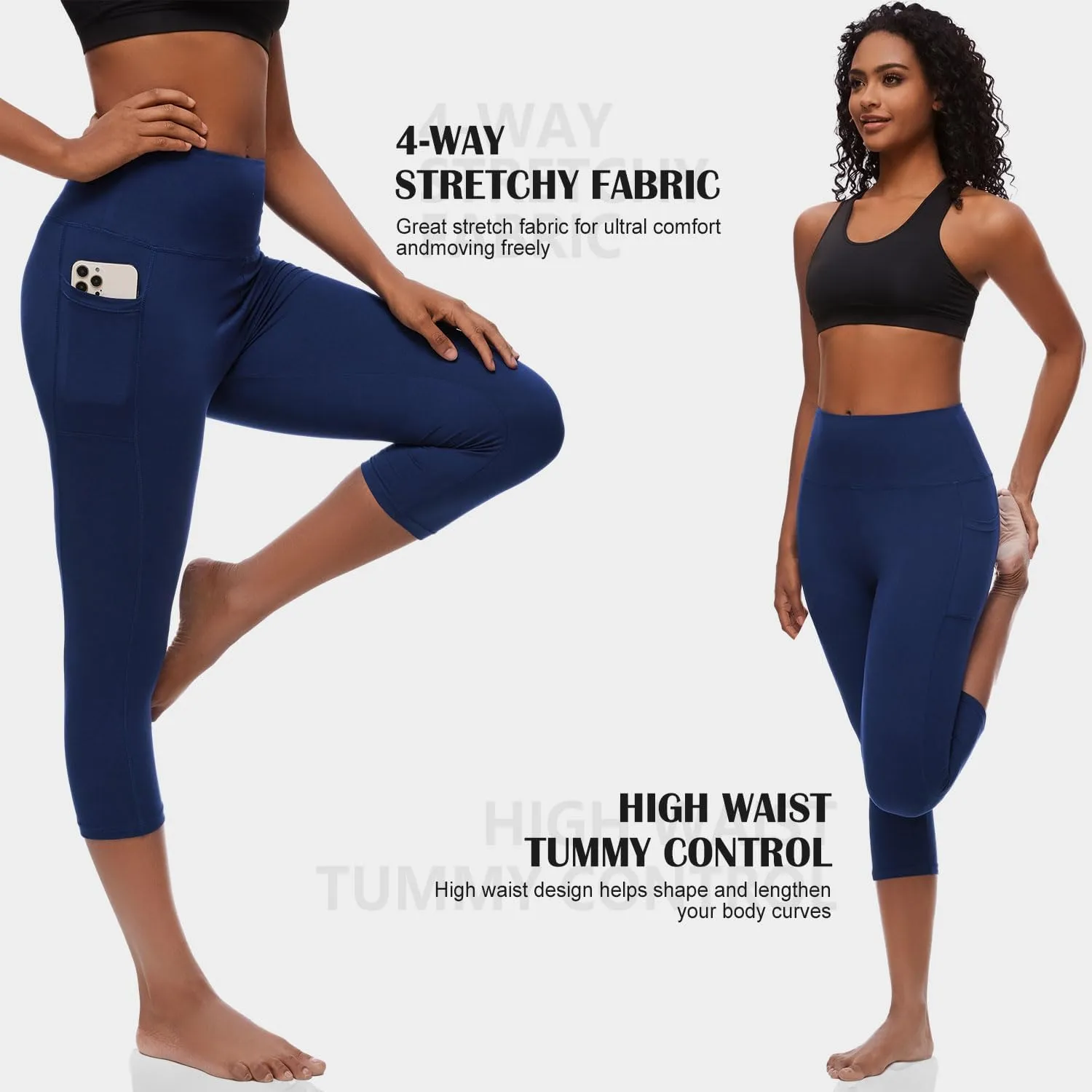 FULLSOFT Capri Leggings with Pockets High Waisted Capri Leggings for Women Workout Yoga Pants Capris