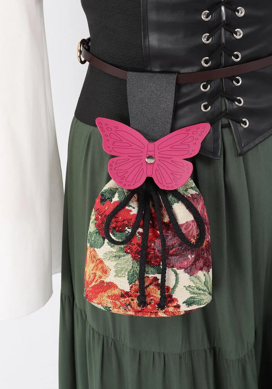 FURPHI Renaissance Belt Pouch Medeival Butterfly Drawstring Waist Bag Vintage Coin Purse Dice Bag Costume Accessories for LARP Ren Faire