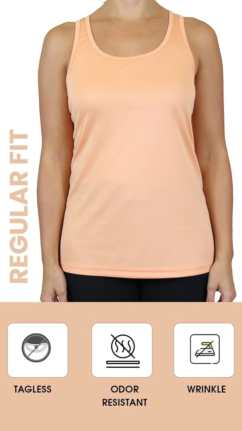 Galaxy by Harvic Womens Moisture Wicking Racerback Tagless Polyester Tanks Tops