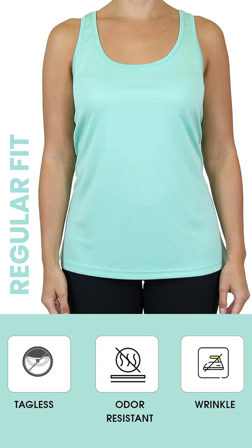 Galaxy by Harvic Womens Moisture Wicking Racerback Tagless Polyester Tanks Tops