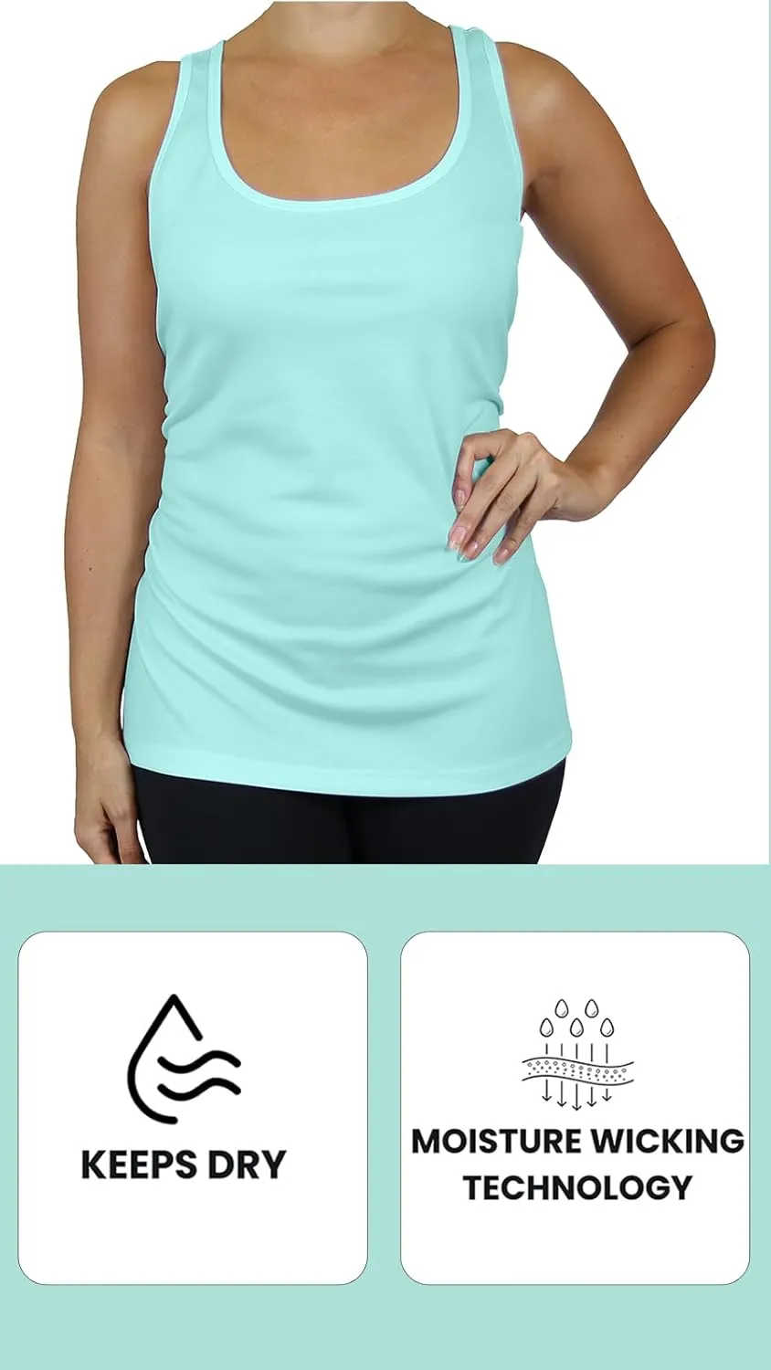 Galaxy by Harvic Womens Moisture Wicking Racerback Tagless Polyester Tanks Tops