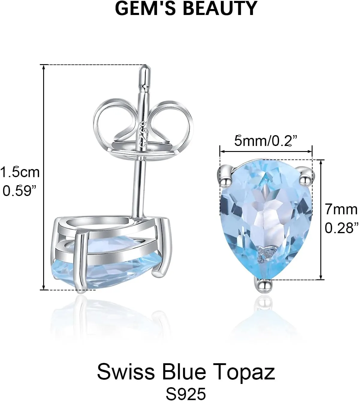 Gem's Beauty Earrings For Women Earrings Studs 925 Silver Inlays 5 * 7mm Gem Hypoallergenic Earrings For Girls Trendy Gift