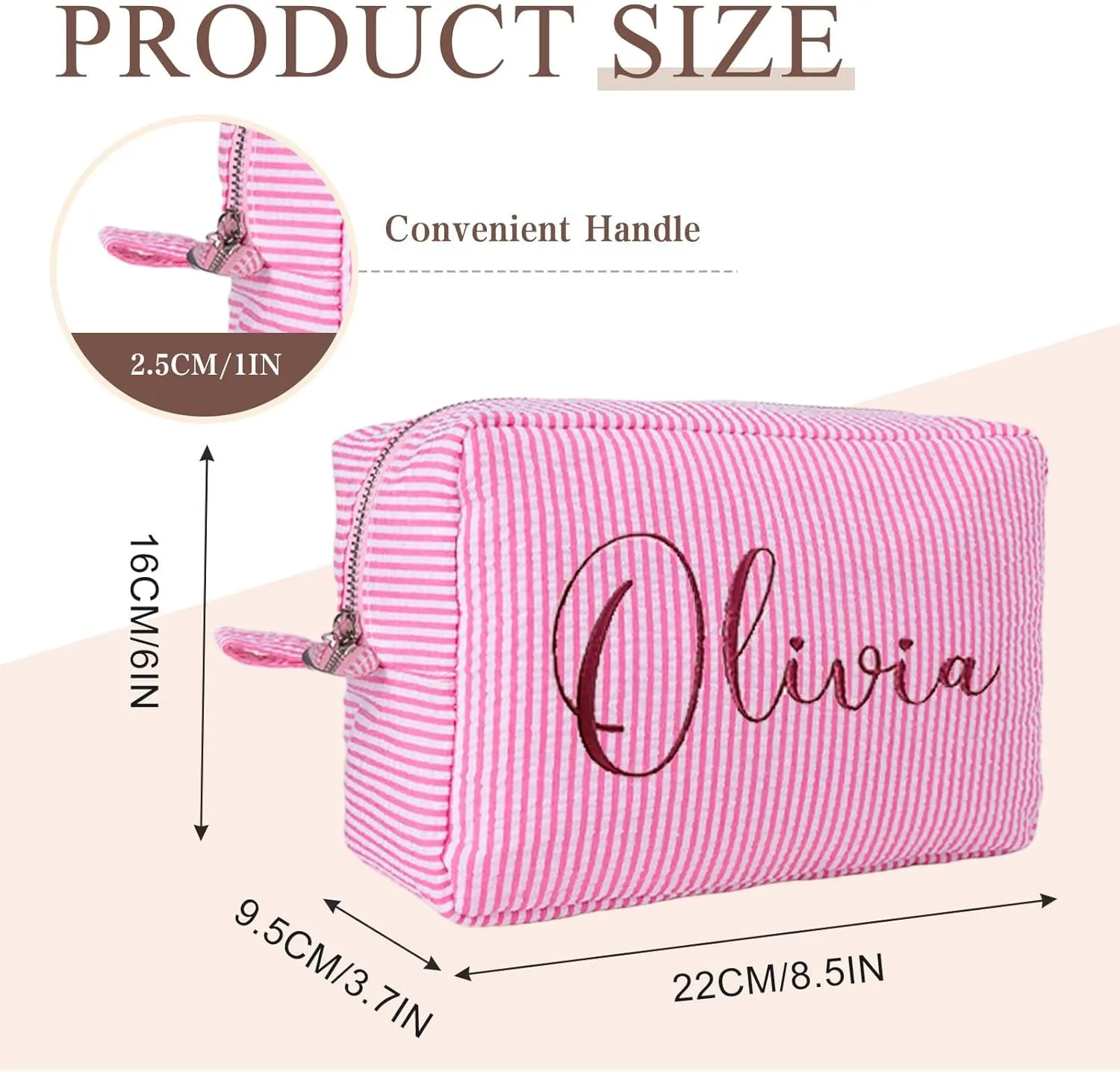Generic Personalized Cosmetic Bag, Cute custom Makeup Bags for Women Girls Seersucker Bridesmaid Travel Makeup Bag, Aesthetic Toiletry Bag Organizer Storage Pouc
