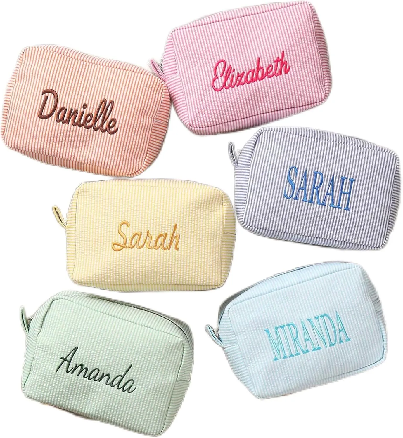 Generic Personalized Cosmetic Bag, Cute custom Makeup Bags for Women Girls Seersucker Bridesmaid Travel Makeup Bag, Aesthetic Toiletry Bag Organizer Storage Pouc