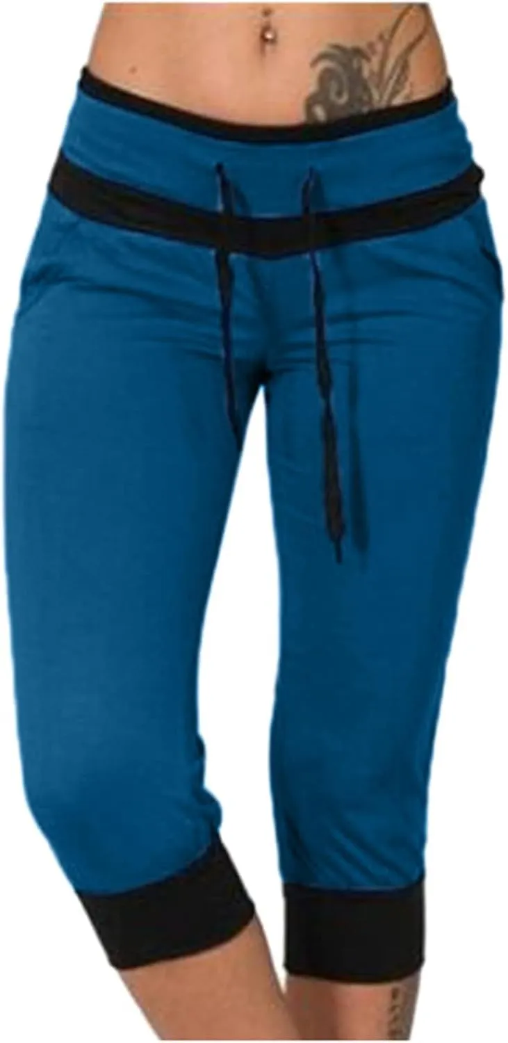 generic Women's Capri Yoga Pants High Waist Leggings for Women 2024 Workout Sweatpants Running Joggers Drawstring Lounge
