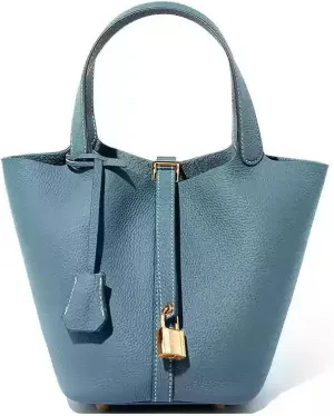 Genuine Leather Bucket Bags For Women Wallet Satchels Handbag With Lock Design Daily Casual Soft Shoulder Bag